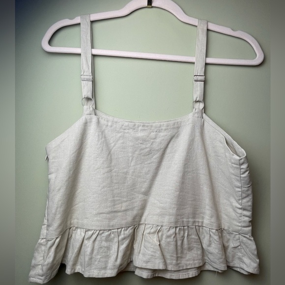 Linen Tank Ruffle Tan Beige Zip Up Side Adjustable Strap - Picture 4 of 8
